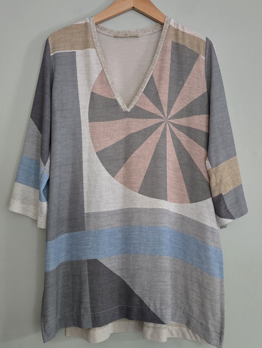 Zara Rising Sun Mixed Media Tunic, Neutral Pastel, Large